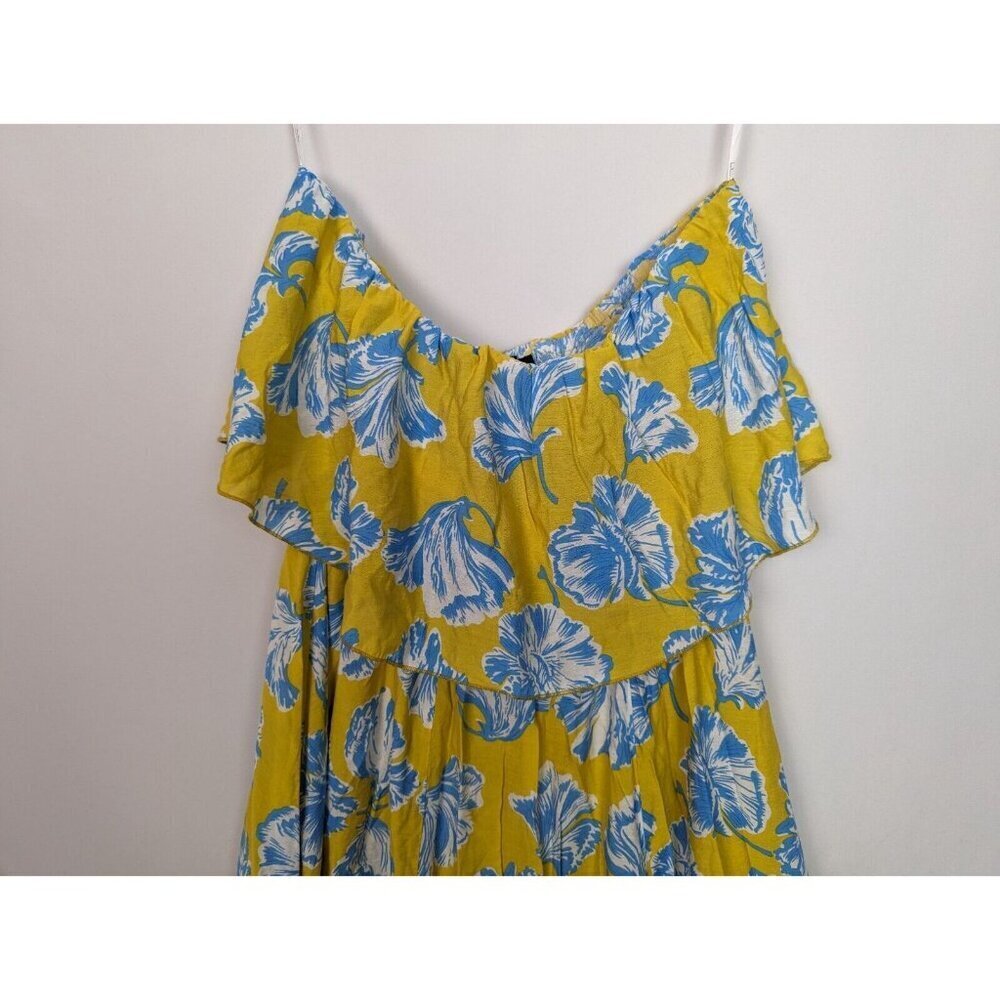 Lulus L Love Boldly Yellow Floral Print Strapless Maxi Dress High Slit Tropical - Picture 10 of 15